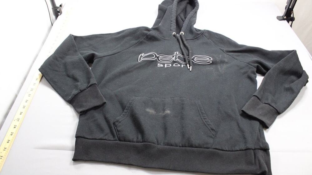 Bebe Sport Womens Pullover Hoodie Sweatshirt 2X Black Long Sleeve Raglan